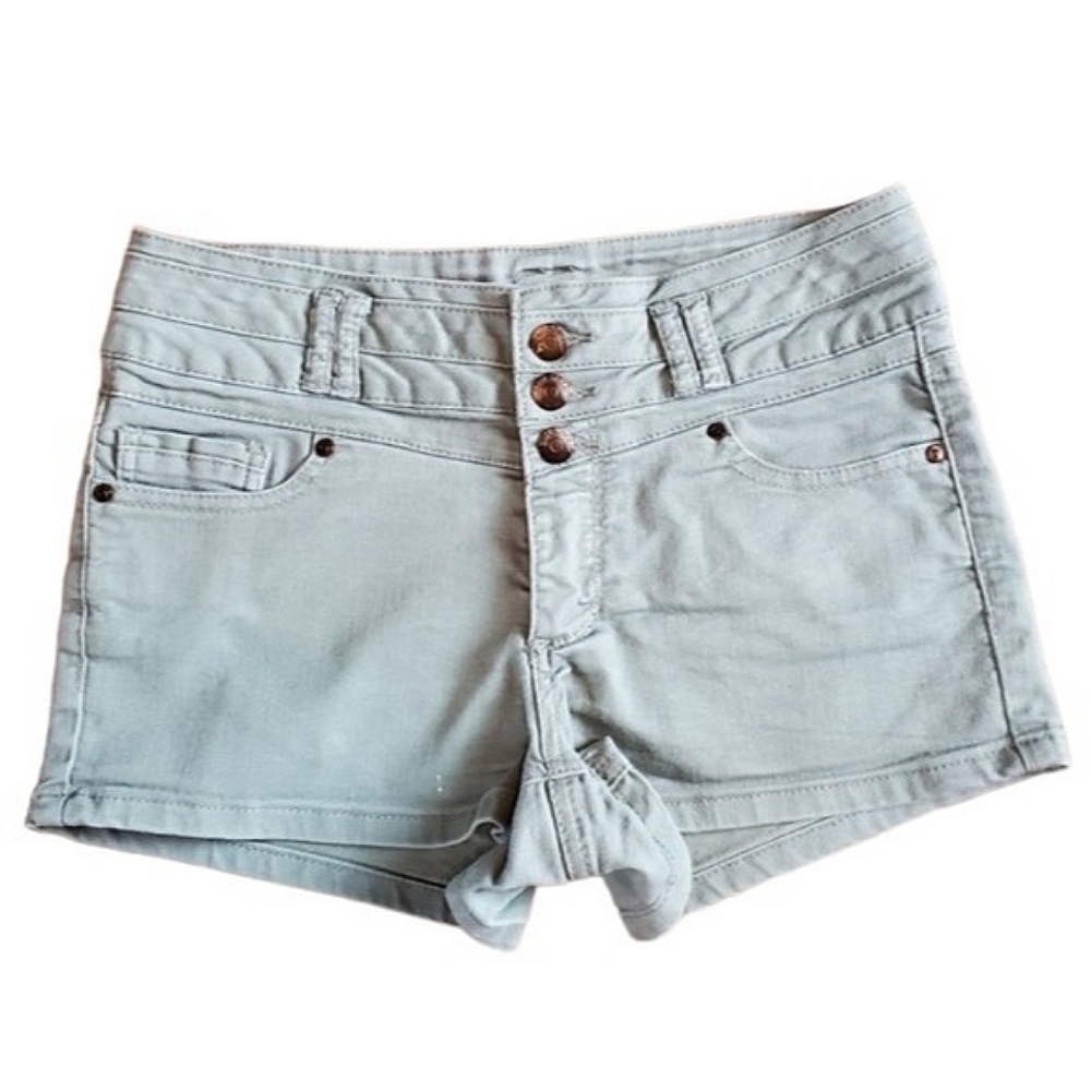 Olive Green Blue Spice High-waisted Shorts